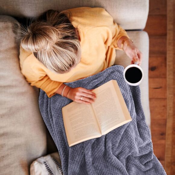 Flannel Fleece Bed Blankets Soft Mesh Fuzzy Plush Solid Blankets Purple - Picture 4 of 6